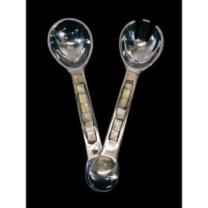 Towle Mother of Pearl Inlay Large Serving Spoon Salad Set 2 Utensils 11"‎ EUC
